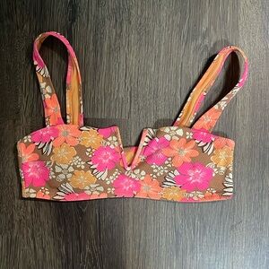 Aerie V Pique Floral Bandeau Bikini Top - M